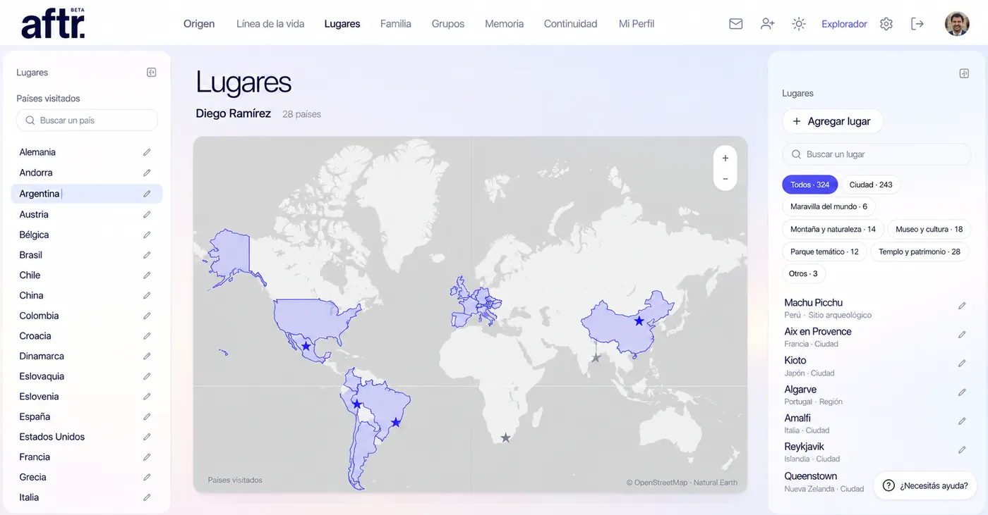 Places: the map of visited countries